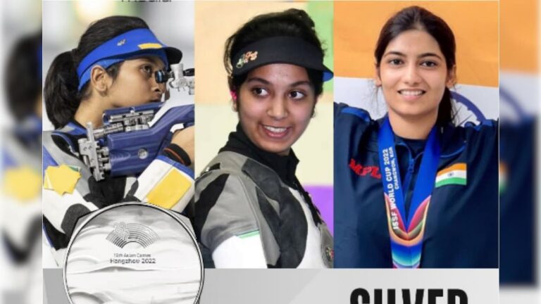 এশিয়ান গেমসে ভারতের প্রথম পদক, ১০মি এয়ার রাইফেলে দলগত বিভাগে রুপো জয় রমিতা-মেহুলি-আশির Asian Games 2023 India Bags first medal Mehuli Ghosh Ramita and Ashi Chouksey won Silver Medal in 10m Air Rifle team event sup