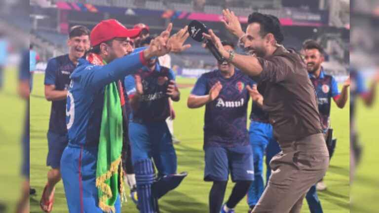 পাকিস্তানকে আফগানিস্তান হারাতেই মাঠে তুমুল নাচ ইরফান পাঠানের, দেখুন ভাইরাল ভিডিও ODI World Cup 2023 Rashid Khan and Irfan Pathan Dance Bhangra after Afghanistan beat Pakistan in ICC World Cup 2023 see viral video sup