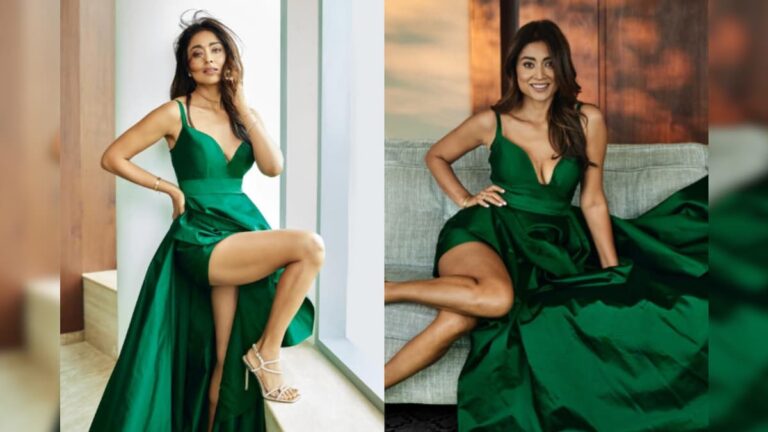 ডিপ কাট নেকে উন্মুক্ত বিভাজিকা! হাই থাই স্লিট গাউনে উত্তাপ বাড়ালেন শ্রিয়া, রইল মারকাটারি ছবি|shriya saran looks stunning in green low neck gown for movie promotion